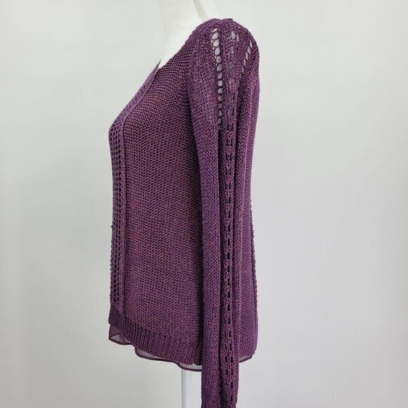 Lucky Brand Sparkle Purple Metallic Mix Chiffon Long Sleeve Sweater - Picture 5 of 16